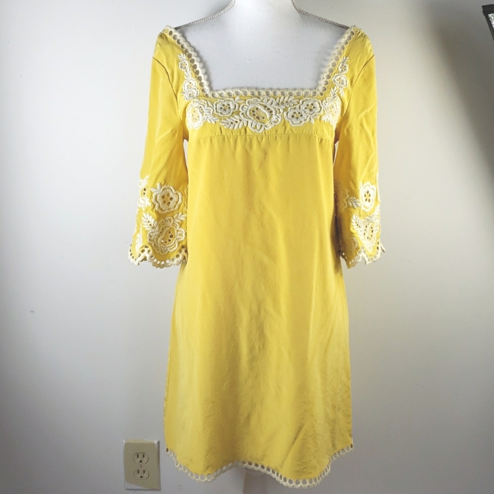SHOSHANNA - 3/4Sleeve Eyelet Lace Silk Dress
